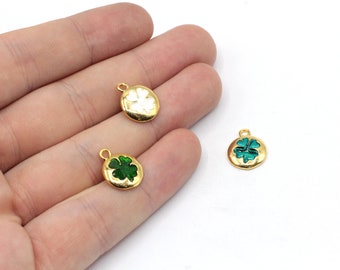 12x24mm 24k Shiny Gold Plated Clover Charm, Clover Bracelet Charm, Clover Bead, Enamel Clover Charm, Gold Plated Findings, GD963