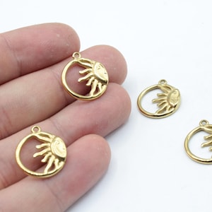 18K Gold Stainless Steel Sun Charm, Half Face Sun Charm, Coin Sun Pendant, Celestial Charm, Steel Bracelet Charm, DIY Jewelry Findings