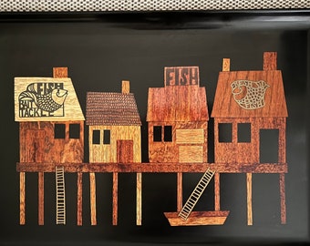 Vintage Mid century Couroc of Monterey Tray ( Fisherman’s wharf)