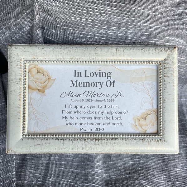Bereavement Memorial Gift | Antique White Oblong Music Box - Amazing Grace | Sympathy Gift
