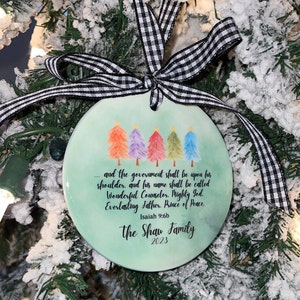 Wonderful Counselor, Mighty God, Everlasting Father, Prince of Peace - Isaiah 9:6  - Personalized Christmas Tree Ornament - Names of Christ