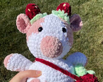 Strawberry Cow Plush with Strawberry Purse: Handmade Stuffed Animal