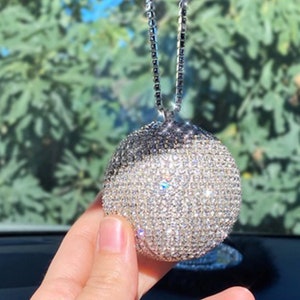 Disco Ball Shaped Hanging Car Mirror Decor | Swarovski Disco Ball Rearview Mirror Hanging | Swarovski Ball Shaped Auto Accessories for Women
