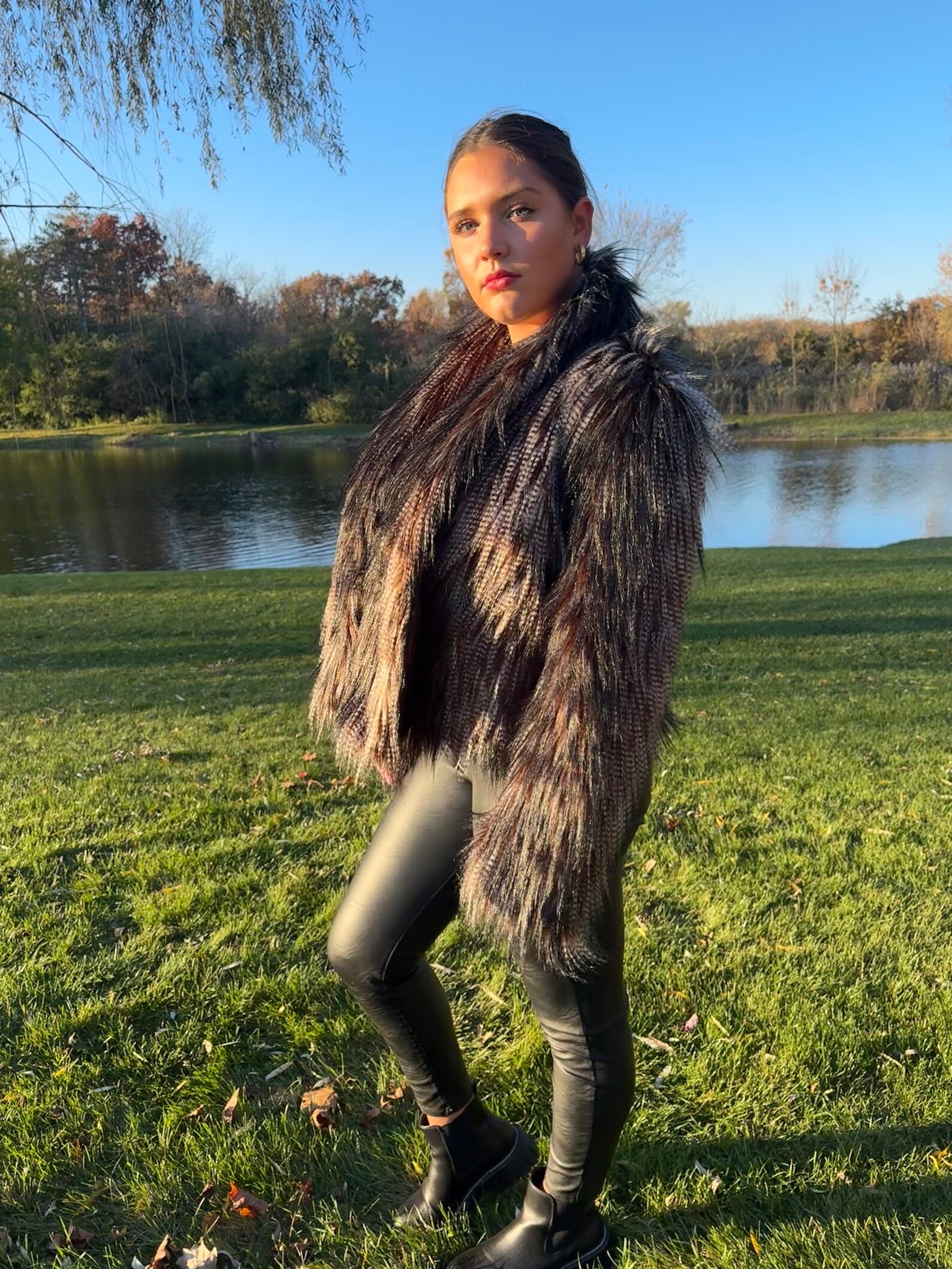 Alberta Chocolate Padded Faux Fur Hooded Coat
