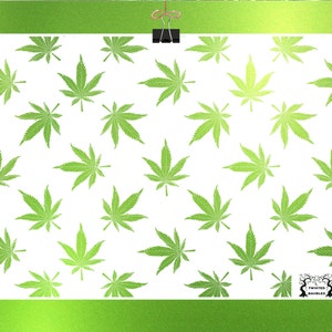 May include: White background with a repeating pattern of green marijuana leaves. The leaves are stylized and have a gradient effect. The text "Twisted Baubles" is in the bottom right corner.
