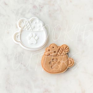 Christmas Dog Hot Chocolate Cookie Cutter Stamp: Fondant | Clay Embosser | Christmas Drink