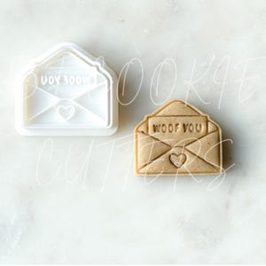 Valentines Day Envelope, Dog Cookie Cutter Stamp: Fondant, Clay Embosser, Woof, Love