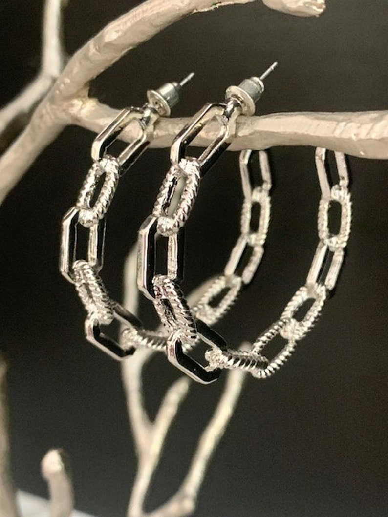 Chain Link Silver Hoop - Etsy