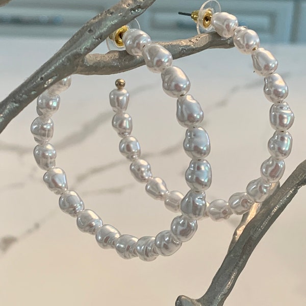 Fresh Water Pearl Hoop Earrings