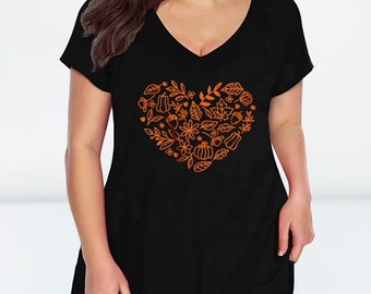 Camiseta con firma de corazón otoñal de talla mediana/grande