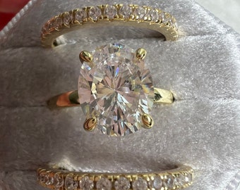 Set di anelli di fidanzamento in oro su argento sterling 925, anelli di promessa di matrimonio con solitario a taglio ovale da 3CT, fede nuziale, regalo di anniversario
