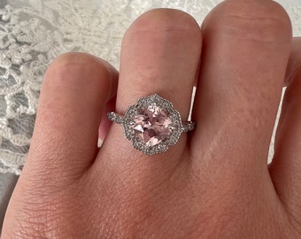 Viktorianischer Morganit Brauthochzeitsringsatz, Geburtstagsversprechen-Jahrestagsgeschenk für sie, rosa Geburtsstein. Rose Silber Retro Verlobungsring