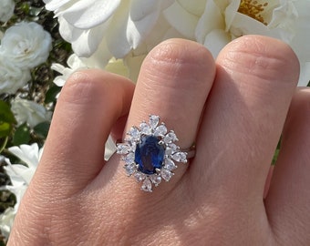 Sapphire Engagement Ring, 925 Sterling Silver Ring, Tanzanite Blue Gemstone Wedding Ring, Fine Jewelry Anniversary Gift, Ring for Her