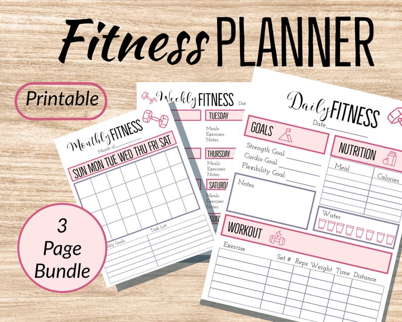 Fitness Tracker Planner Printable Bundle Monthly Daily and Etsy