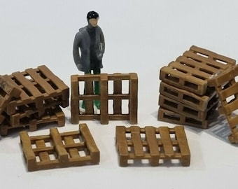 Juego de 12 palés de escala OO, modelo a escala 1:76, decoración de ferrocarriles y fundición a presión