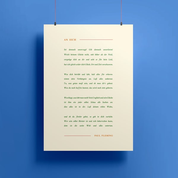 Poetry Poster « An sich » by Paul Fleming, budget and fine art print A4, A3, A2 – Uplifting poster for a positive and enriching living space