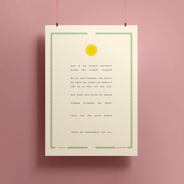 Poetry Poster « Wer je die Flamme umschritt » by Stefan George, budget and fine art print A4, A3, A2 – Inspiring poster for motivation