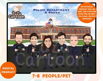 Custom Police Officers Cartoon Portrait, Custom Police Caricature Drawing from Photo, Funny Police Caricature |7-8 Faces