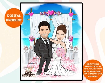 Personalized Wedding illustration, Custom Couple Portrait, Wedding Cartoon Portrait, Wedding, Anniversary gift, Custom Wedding Gift