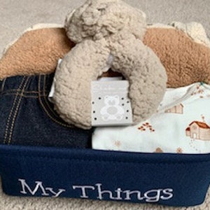 Baby Boy Gift Basket, Baby Boy shower gift, baby boy gift box, newborn gift, animal, bear rattle, blanket, outfit, My Things
