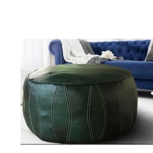 Moroccan Leather Pouf Leather Pouf Berber Pouf Green Pouf