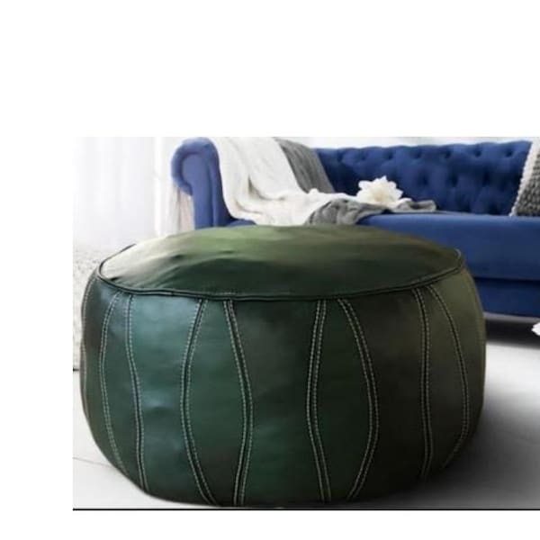 Moroccan leather pouf, leather pouf, Berber pouf, green pouf, ottoman leather pouf, round pouf, pouf ottoman pattern