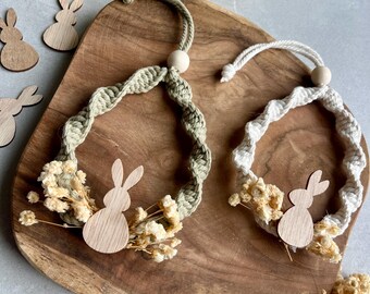 Macrame Easter egg Easter decoration, Easter pendant with dried flower baby's breath and rabbit Easter branch