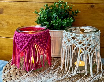 Macrame lantern | Candle holder | Boho trend | Pink | Glass candle holder | Pennant | Macrame decor | Decor in a glass jar | Must-have | Summer decor | Candle