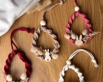 Macrame Easter egg Easter decoration, Easter pendant with dried flower and rabbit