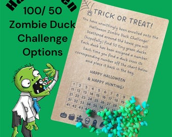 DIGITAL DOWNLOAD 2 FILES Halloween 100 Duck Challenge Card, Zombie 50 Duck Challenge, Hide-a-Duck, Miniature Duck Scavenger Hunt, Tiny Ducks