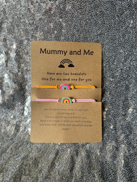 Mummy and Me Daddy and Me Rainbow Bracelets First Day at School Nursery Father Son Mother Daughter Parent Child Wish Bracelet Rainbow 2pcs