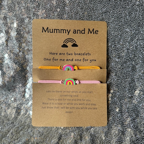 Mummy and Me Daddy and Me Rainbow Bracelets First Day at School Nursery Father Son Mother Daughter Parent Child Wish Bracelet Rainbow 2pcs