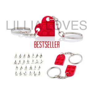 Personalised Lego Hear Keyring 2pcs Genuine lego Bricks Keychain Mother's Day Gift LEGO  Keyring Couple Lego Necklace Lego Heart Charm