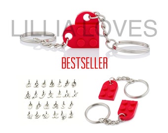 Personalised Lego Hear Keyring 2pcs Genuine lego Bricks Keychain Mother's Day Gift LEGO  Keyring Couple Lego Necklace Lego Heart Charm