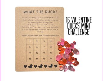 16 pcs Valentines Mini Duck Challenge Kit, Hide-a-Duck Kit, Miniature Duck Scavenger Hunt, Family Fun, Tiny Duck, 100 Duck Challenge