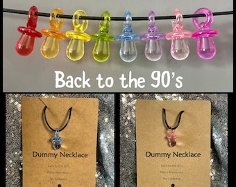 Festival 90’s Retro Dummy Necklace Pacifier Necklace Rave Available in 8 Colours  60cm  Baby Shower Gender Reveal