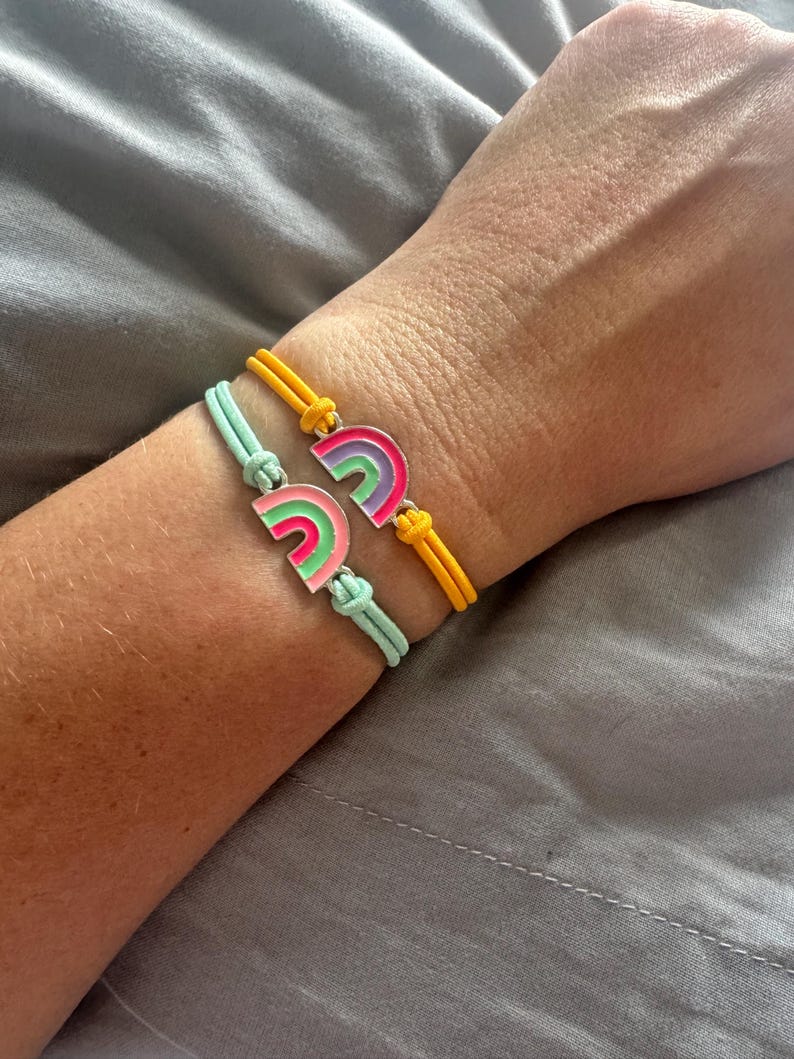 Mummy and Me Daddy and Me Rainbow Bracelets First Day at School Nursery Father Son Mother Daughter Parent Child Wish Bracelet Rainbow 2pcs image 5