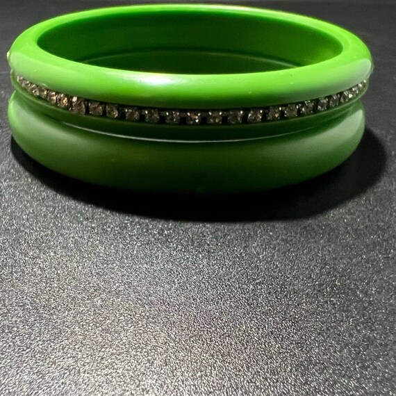 Vintage Green Plastic Bangles w Crystal Rhineston… - image 7