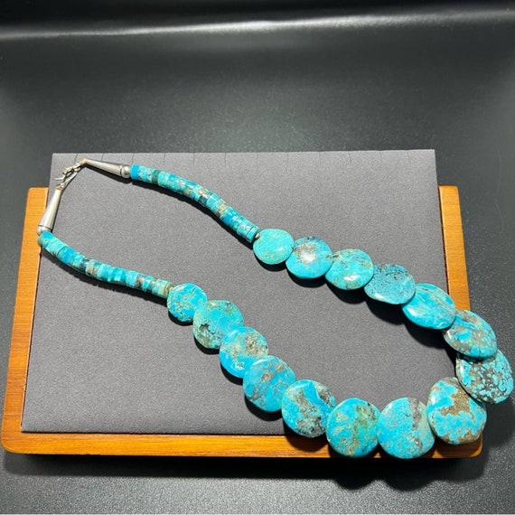 Kingman Turquoise Disc & Heishi Necklace Santo Do… - image 7