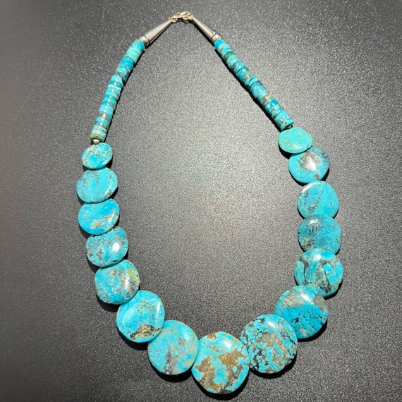 Kingman Turquoise Disc & Heishi Necklace Santo Do… - image 1