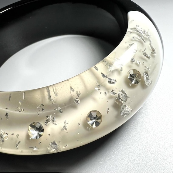 Vintage Black and White Lucite Bangle with Silver… - image 4