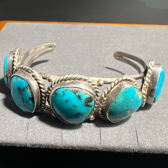 Vintage Native American Turquoise Cuff Bracelet 5… - image 2