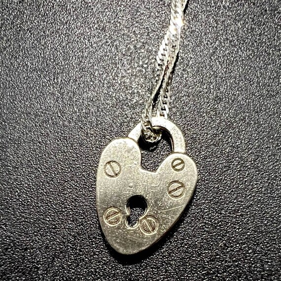 Vintage Miniature Heart Lock Necklace Faux Lock P… - image 1