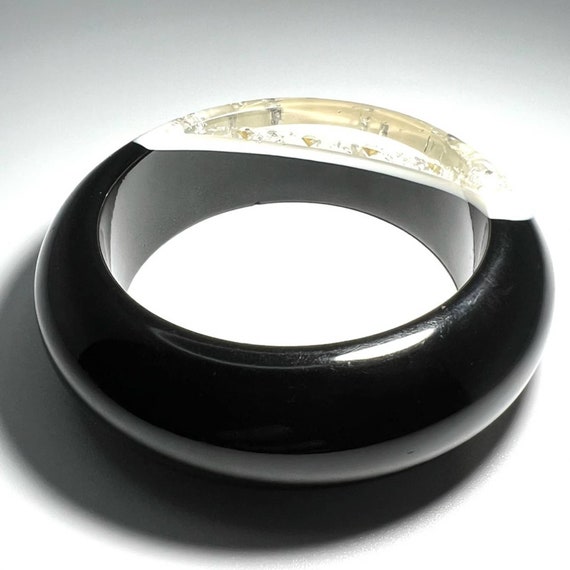 Vintage Black and White Lucite Bangle with Silver… - image 7