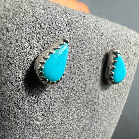 Vintage Sterling Silver Turquoise Tear Drop Stud … - image 2