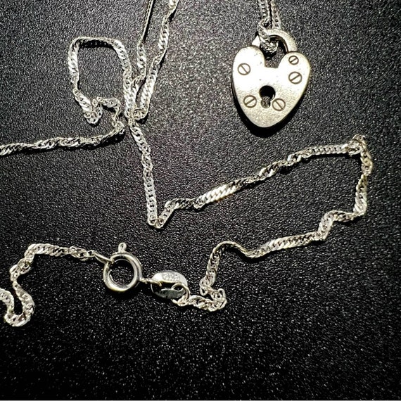 Vintage Miniature Heart Lock Necklace Faux Lock P… - image 5