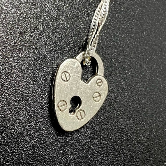 Vintage Miniature Heart Lock Necklace Faux Lock P… - image 3