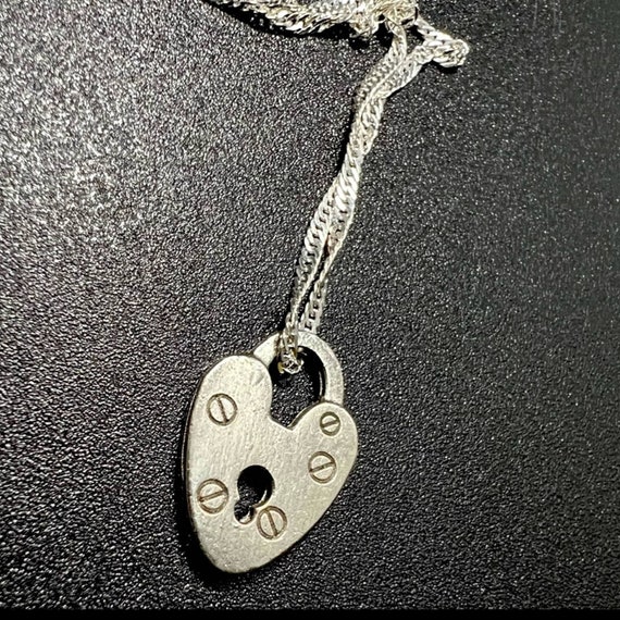 Vintage Miniature Heart Lock Necklace Faux Lock P… - image 4