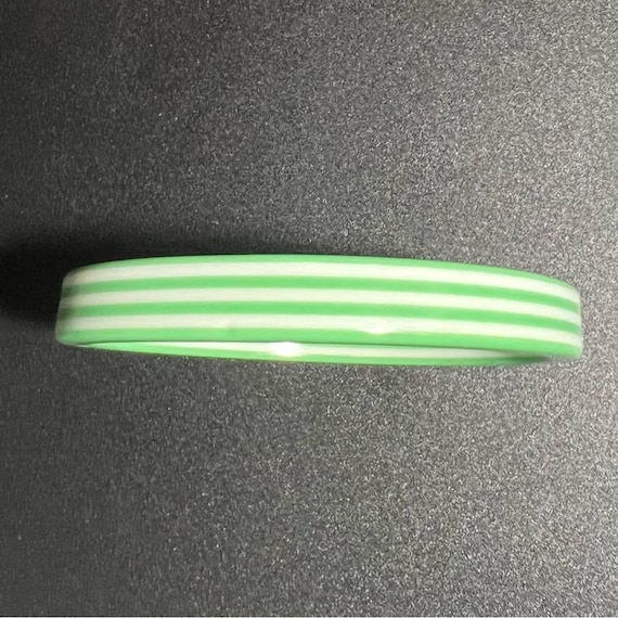 Vintage Green White Striped Plastic Bangle Bracel… - image 7