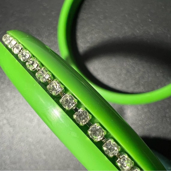 Vintage Green Plastic Bangles w Crystal Rhineston… - image 5